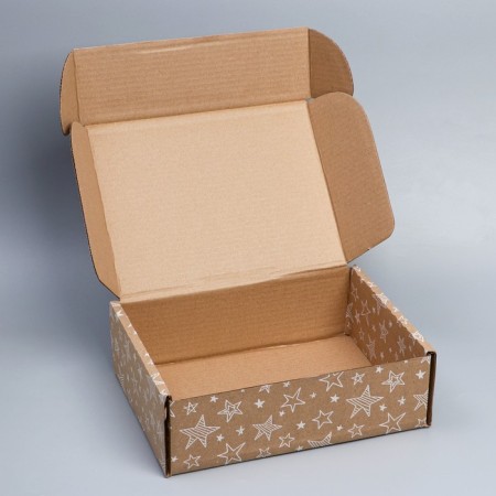 Box Gift team, packaging, “stars”, brown, 27 x 21 x 9 cm-4