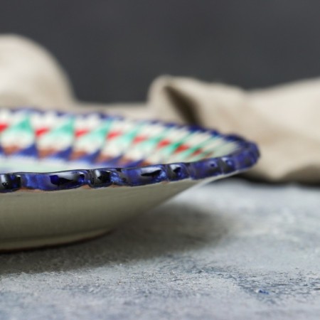 Plate of the Rishtan ceramics "Flowers", blue, embossed, 27cm-2