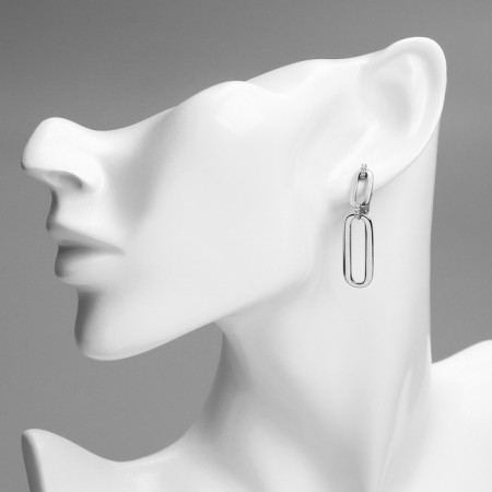 Earrings with rhinestones Xuping Clutch, white color in silver-2