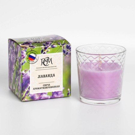 Aromatic candle in a glass of "lavender", gift packaging, 8x8.5 cm, 30 hours