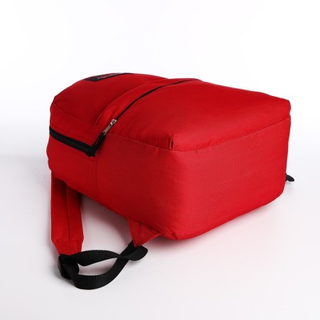 A backpack with a zipper, external pocket, red color-4