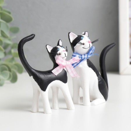 Souvenir Polystone "cats with bows" set 2 pcs 9.3x7x3.7 10x6.5x3 cm-1