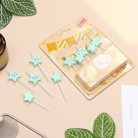 Set of candles for the cake, 5 pcs "Asterisk", Blue-1