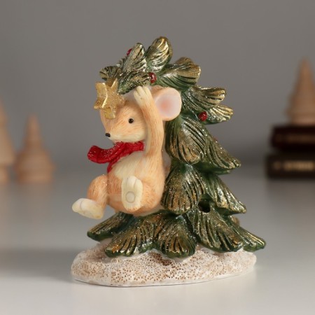 Souvenir Polystone Light "Mouse hangs on the Christmas tree" 9.5x7.5x10 cm-3