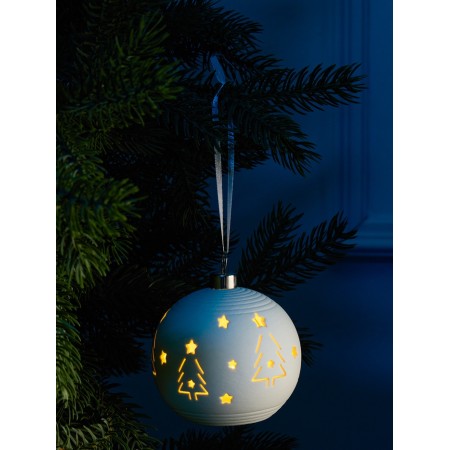 Елочный шар "Елки" 9х9х9.8 см, 1 LED, LR44x3(в компл.), Т/БЕЛЫЙ