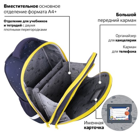 Backpack 2 departments, 36x28x14 cm, Brauberg Kids Standard Spaceman, luminous-8