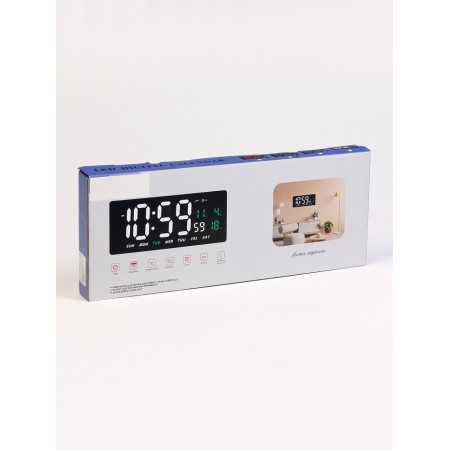Electronic wall clock, thermometer calendar, 36.2 x 15.5 cm, green numbers 10 x 4.5 cm 1076627-9