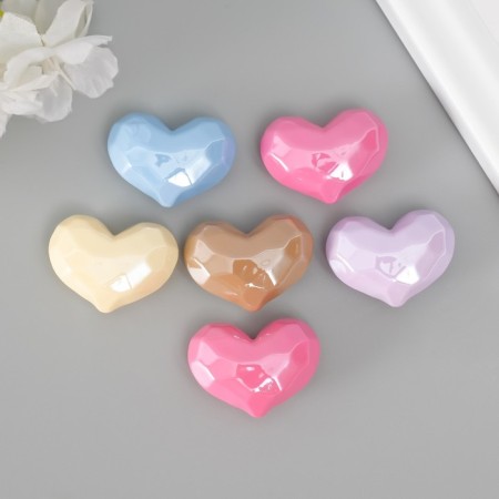 Busina for creativity plastic "3D heart with faces" Pastel mix 2.4x3.3x1.4 cm