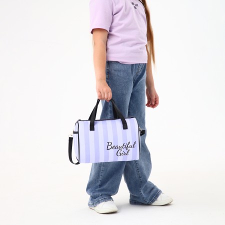 Sports bag with lightning, 2 external pockets, a long belt, lilac/white color-5