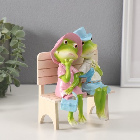 Souvenir Polystone "Frog on a bench - a date" 16.8x8.5x13 cm-1