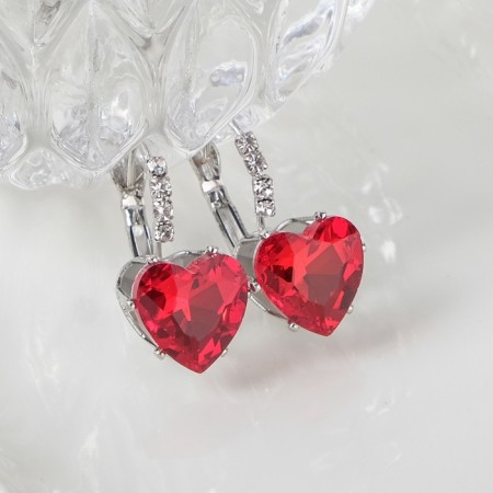 Earrings with rhinestones "Heart" flicker, white-red color in silver-4