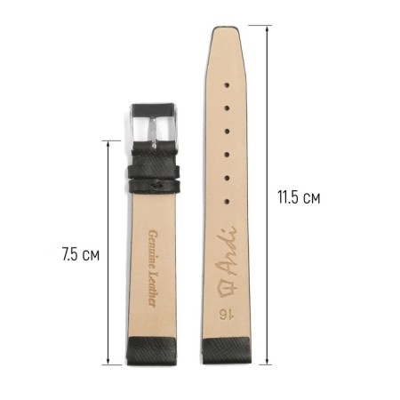 Watch strap, 16 mm, harness 75 mm, larynx 115 mm, genuine leather, black-1