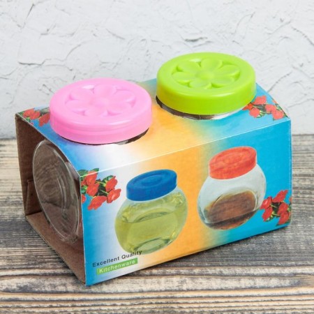 A set of glass cans for bulk products "Chamomile", 200 ml, 2 pcs, color mix-9
