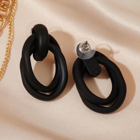 Earrings Metal "Botthega" two ovals, black color-2