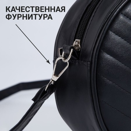 Women's Bag round of artificial leather, 18x18 cm, black color-2