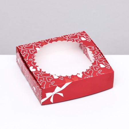 Gift box with a window, red "Holiday" 11.5 x 11.5 x 3 cm-2