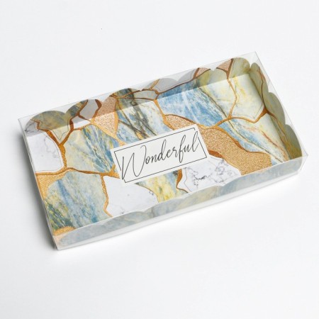 Cookie box, confectionery packaging with PVC lid, holography, “stone”, 10.5 x 21 x 3 cm-1
