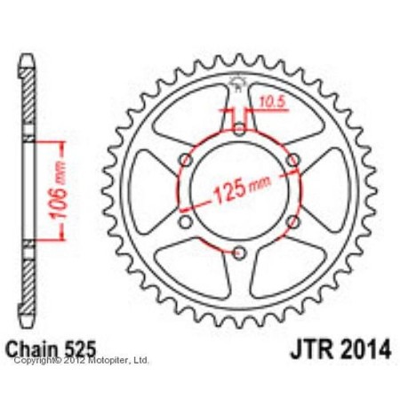 The rear star, driven by JTR2014 steel, chain 525, 47 teeth