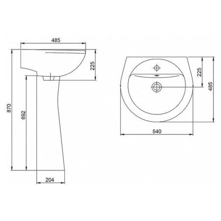 Santeri washbasin "Sonata" 023-1648, 540 x 485 mm, overflow, white color-1