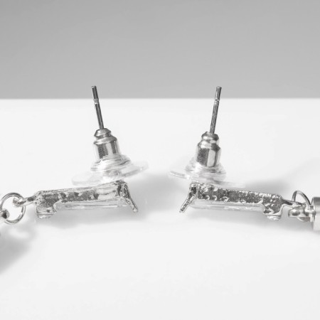 Earrings hanging “brushes” with a rectangle, white color in silver, 8.5 cm-1