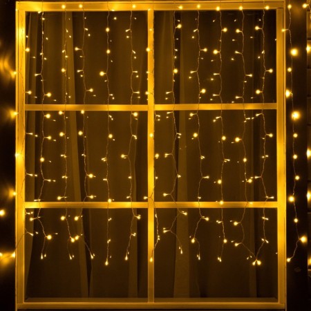 Garland "Curtain" 2 x 1.5 m, IP44, transparent thread, 280 LED, warm white glow, 8 modes, solar battery-1