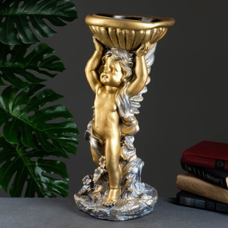 Figure pot "Angel with a bowl" of bronze / silver 0.6 l / 24x50x24cm-4