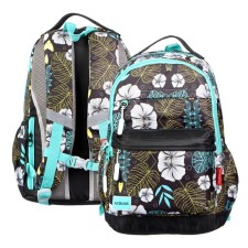 Youth backpack 43 x 29 x 18 cm, ergonomic back, Across 155, gray/turquoise 155-3