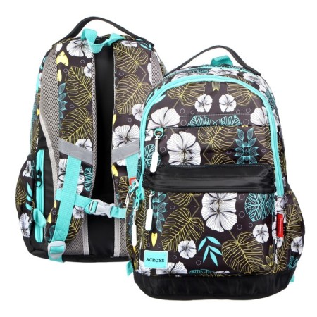 Youth backpack 43 x 29 x 18 cm, ergonomic back, Across 155, gray/turquoise 155-3
