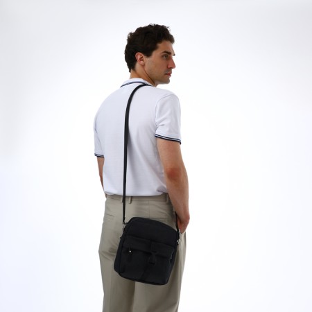 Men's bag over the shoulder, textura, textiles, black color-8
