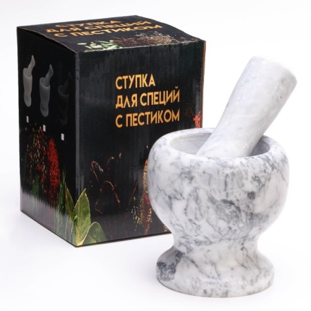 A mortar with a pestle made of stone is medium, 250 ml, white marble, in a box-5