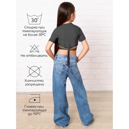 TOP for girls with short Generation sleeves, height 134 cm, graphite color-3