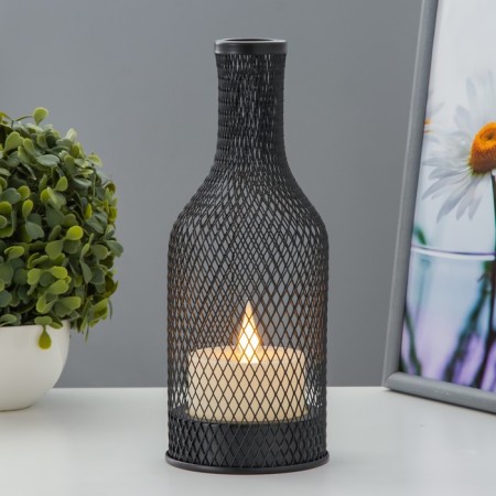 Nightlight "lantern with a candle" LED from batteries 2HAA Black 9.5x9.5x25.5 cm Risalux-1