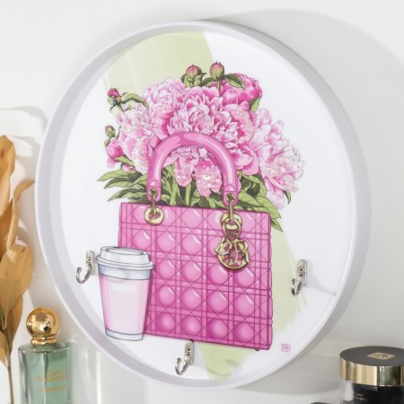 Decorative hooks 3 hooks "Flowers in the pink bag" 30x30 cm-1