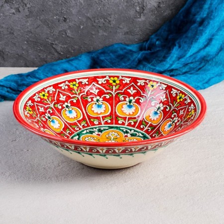 Buditsa Rishtan ceramics "Patterns", 28 cm, red