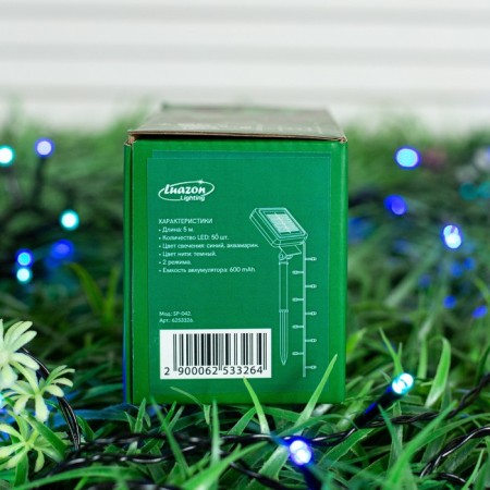 Garland "thread" 5 m, IP44, dark thread, 50 LED, glow blue/aquamarine, 2 modes, solar battery-8