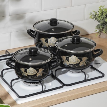 Set of pan "Black Gold", 3 subjects: 2.1 l, 3.1 l, 4 l, covers, induction, black color-3