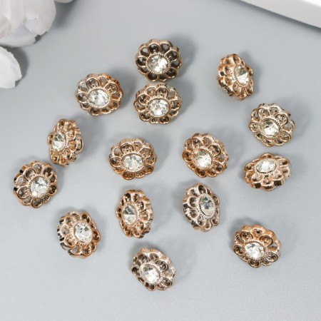 Buttons plastic for creativity on the leg "Flower with Strose" set 15 pcs gold 1.5x1.5 cm-2
