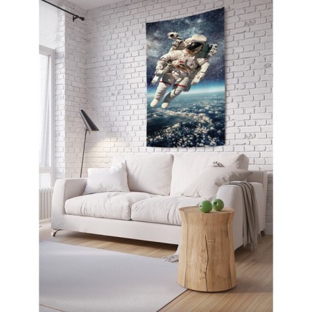 Decorative panel with photo printing "Cosmonaut above the Earth", vertical, size 150x200 cm