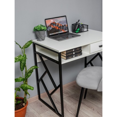 Written table Frame New, 800 × 510 × 760 mm, chipboard, white embossing / black metal-2