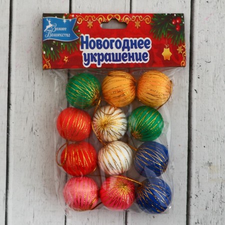 Set of balls plastic D-3 cm, 12 pcs "Golden thread" mix-2