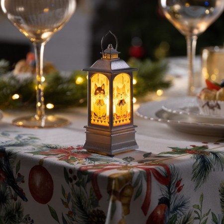 LED figure "Silver Lantern with cats" 5 × 12 × 5 cm, plastic, batteries AG13x3, glow warm white