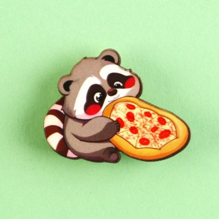 Wooden icon "Raccoon with pizza", 3.7 x 3 cm-1