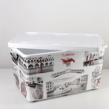 Storage container with the Venice lid, 50 l, 62.5 × 39 × 33 cm, on wheels, white color-1