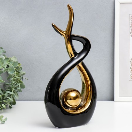 Souvenir Ceramics "Abstraction. Touch. Ball" Black with gold 31x6x16 cm-1