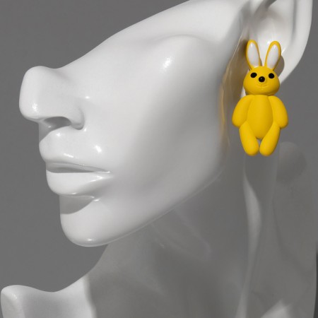 Earrings plastic "hares", yellow color-3