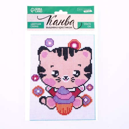 Canvas for embroidery with a cross "cat with ice cream", 20 x 15 cm-3
