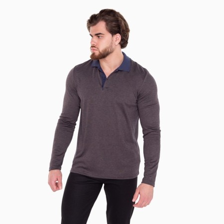 Polo male with long sleeve, brown color, size 46 (m)
