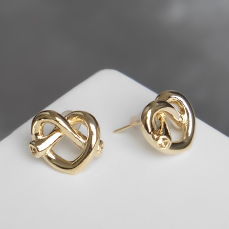 Earrings Metal "miniature" heart on knots, color gold-2