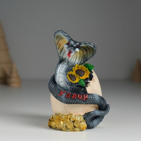 Piglite Polystone "Snake is dark with sunflower and coins" 7.2x6.5x11.2 cm