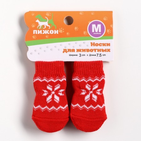 Noski non -slip "snowflakes", size m (3/4 * 7 cm), set 4 pcs, red-3